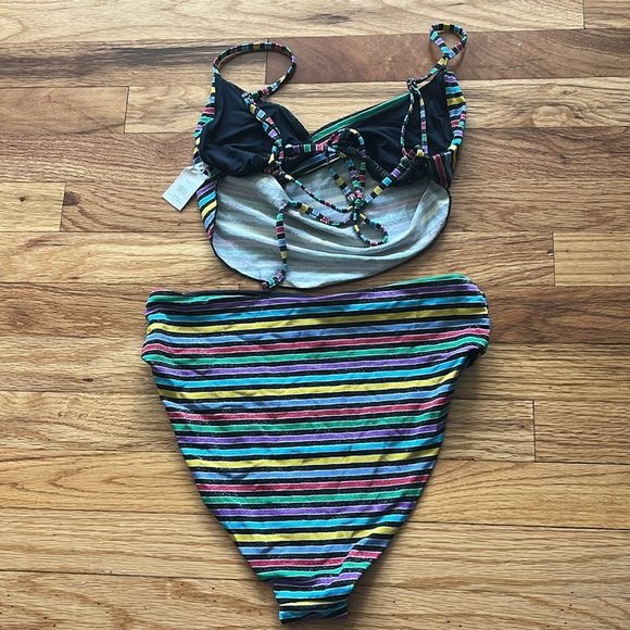 WEWOREWHAT striped shimmer two piece bikini size small top medium bottoms NWOT - Picture 4 of 5